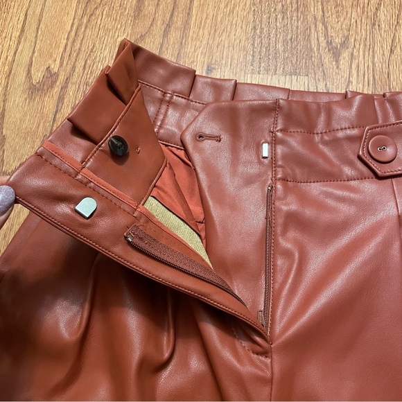 NWOT Ann Taylor The Faux Leather Paperbag Ankle Pants in Morrocan Spice Size 00 - Picture 6 of 15